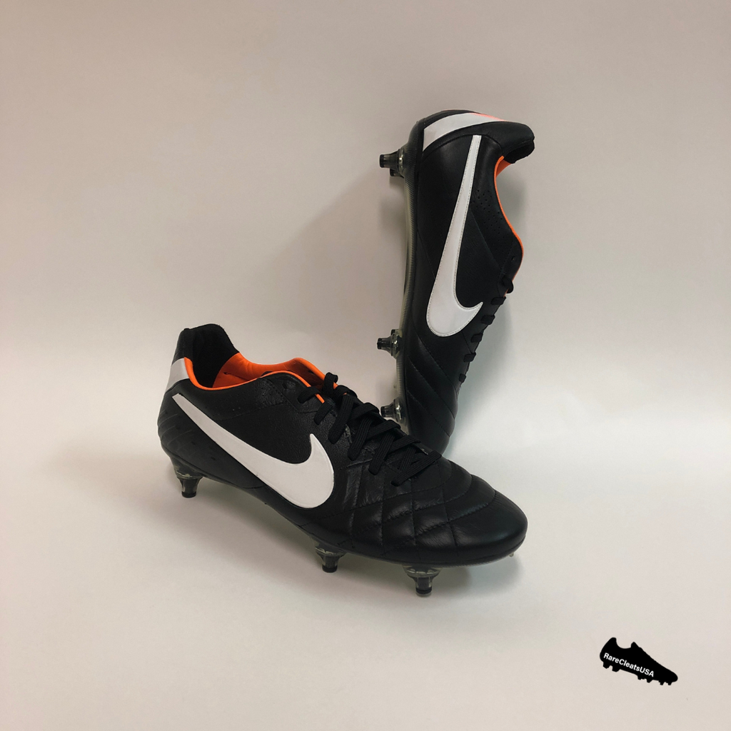 Nike tiempo black and orange hotsell